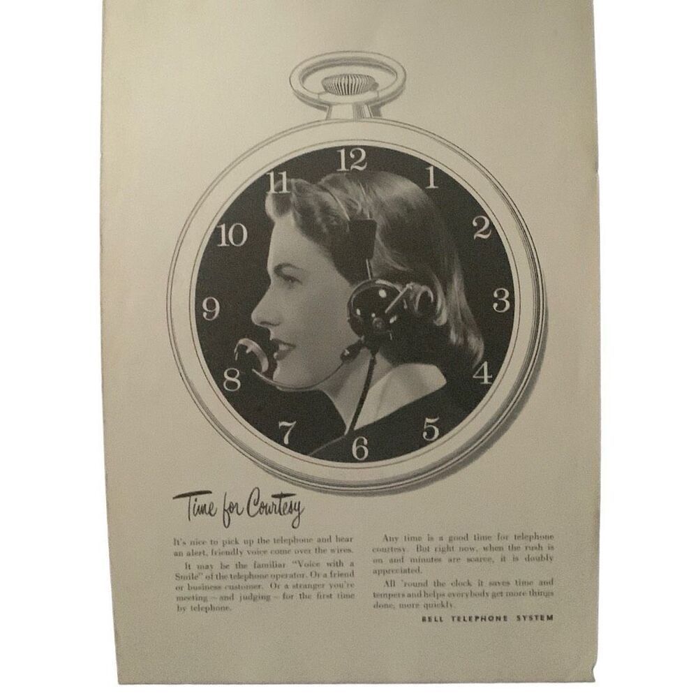Vintage 1952 Bell Telephone Time For Courtesy Ad Advertisement